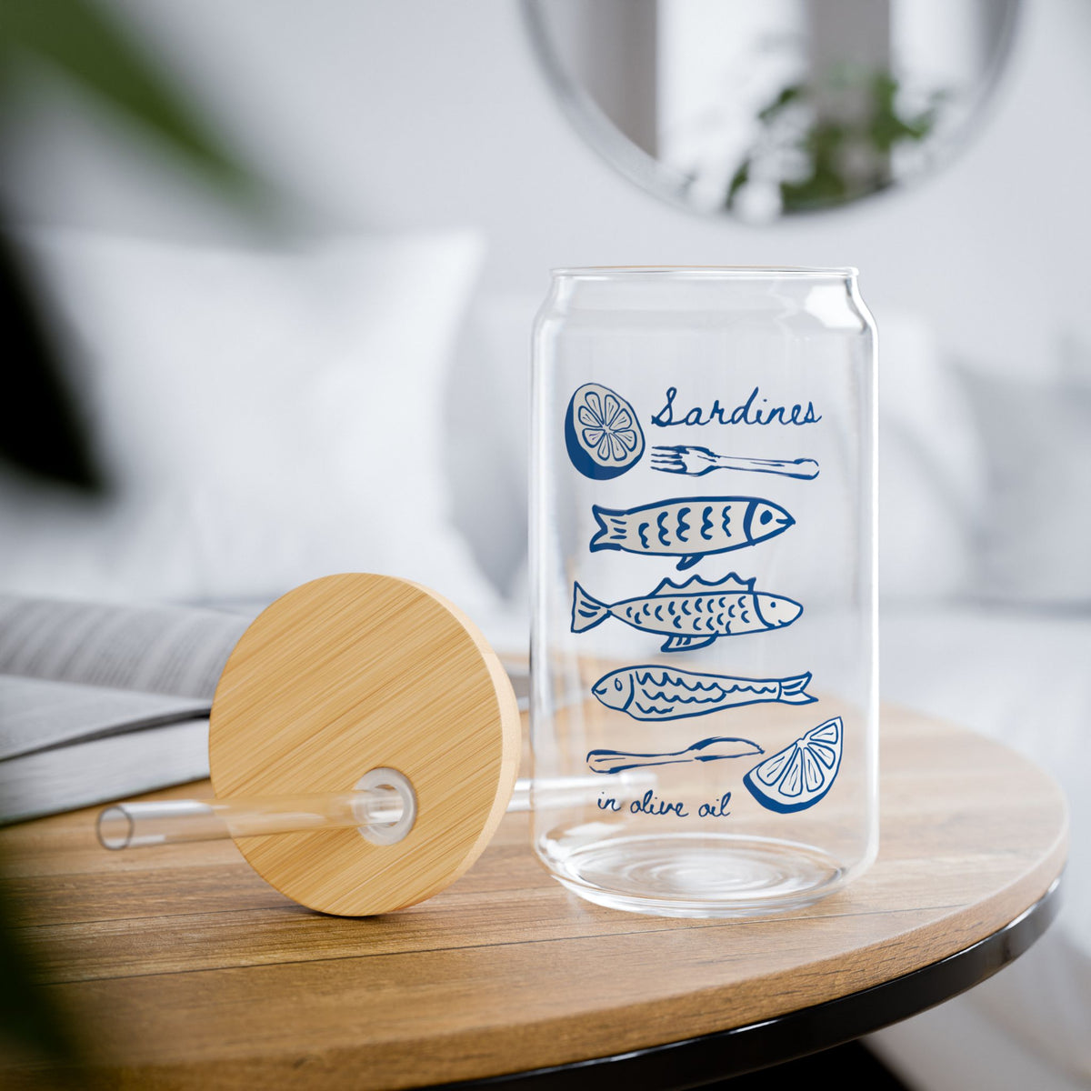 Sardine Glass Cup Coastal Coffee Tumbler Gift For Italy Lover Amalfi Coast Gift Cute Seafood Drinkware Euro Summer Cup