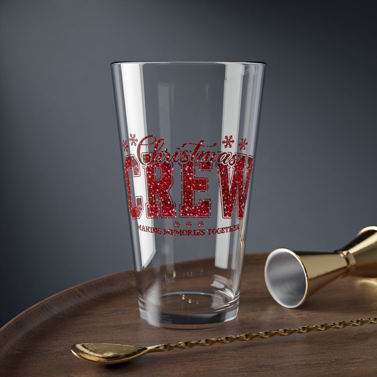 Christmas Crew Mixing Glass Gift For Best Friend Holiday Cocktail Tumbler Present For Roommate Festive Drinkware Memory Making Barware Cup