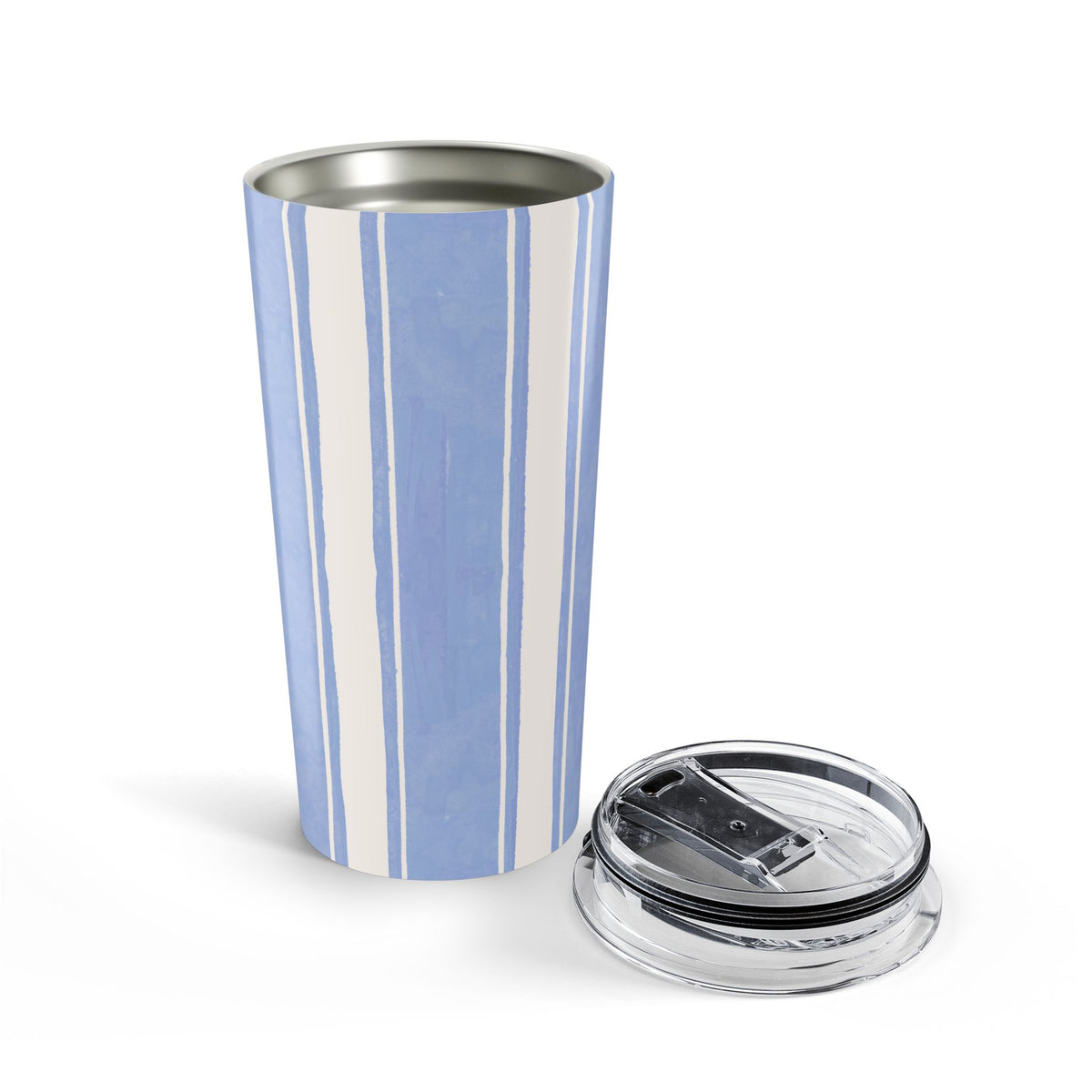 Blue Striped Coastal Tumbler for Beach Lovers Nautical Travel Mug Summer Vacation Gift Ocean Inspired Coffee Cup Gift For Her Birthday
