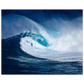 Unframed poster showing a surfer inside a giant curling blue wave with white spray