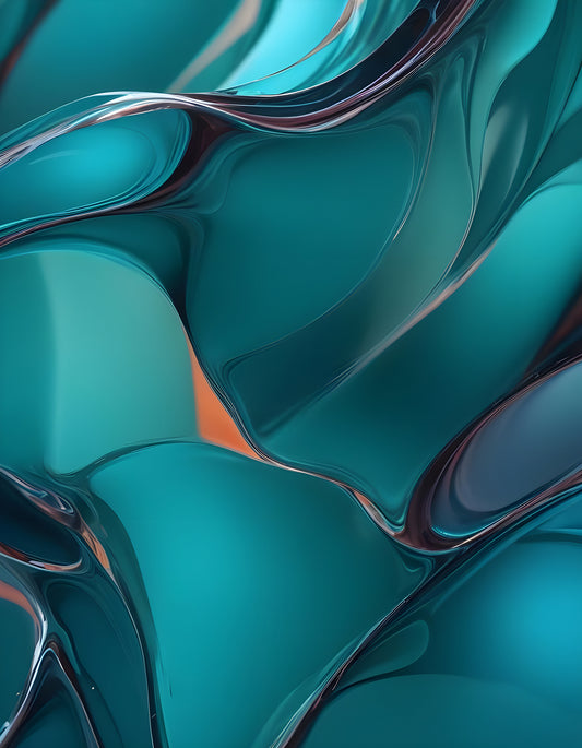 Abstract flow of teal and blue shapes blending together with soft curves and reflections