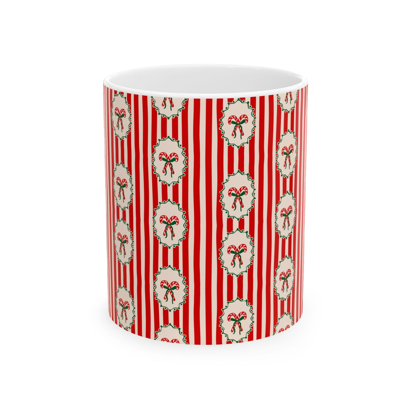 Pattern Christmas Mug Gift For Mom Candy Cane Coffee Cup Present For Sister Red Striped Ceramic Drinkware