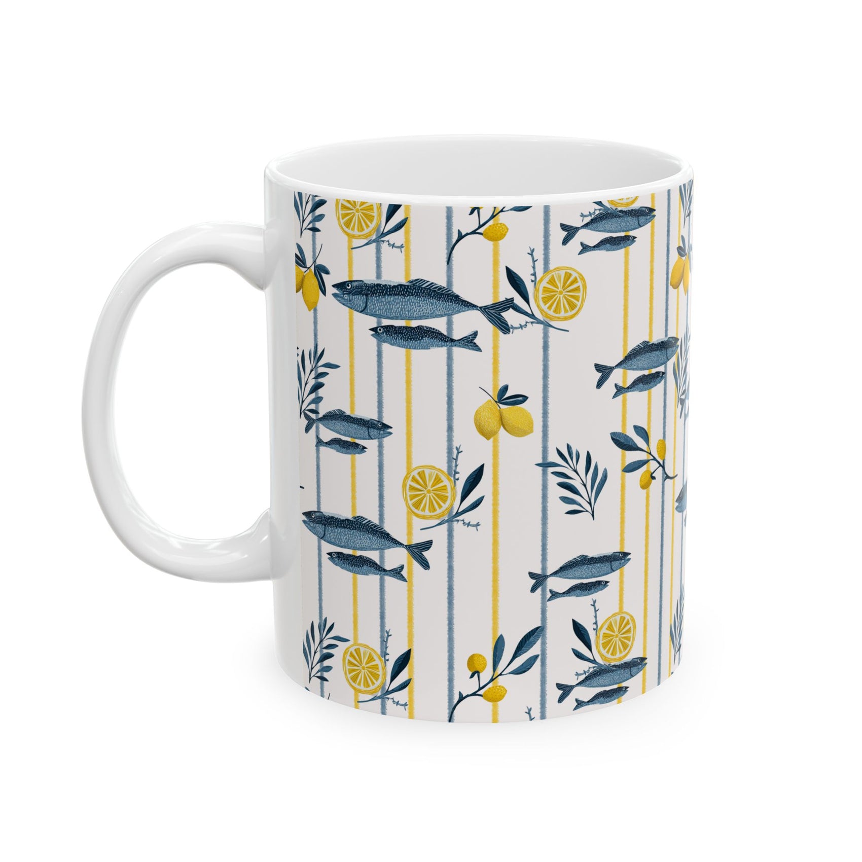 Fish Mug Seafood Lover Gift Mediterranean Kitchen Coffee Cup Fisherwoman Present Lemon Decor Birthday Idea Coastal Hostess Summer Keepsake