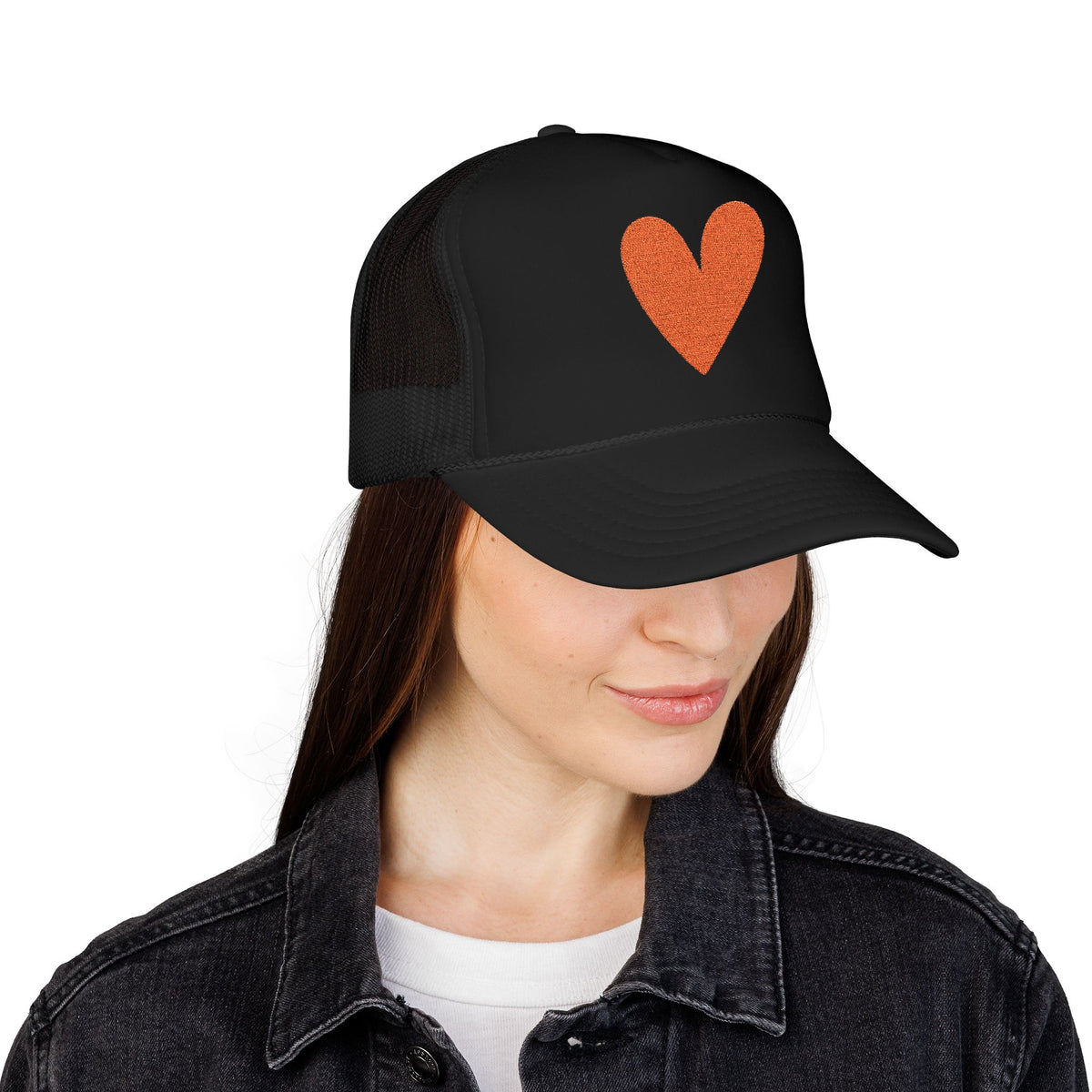 Orange Heart Trucker Hat Embroidered Foam Cap Mesh Snapback Summer Streetwear Gift For Best Friend Bold Minimal Fashion Accessory Look