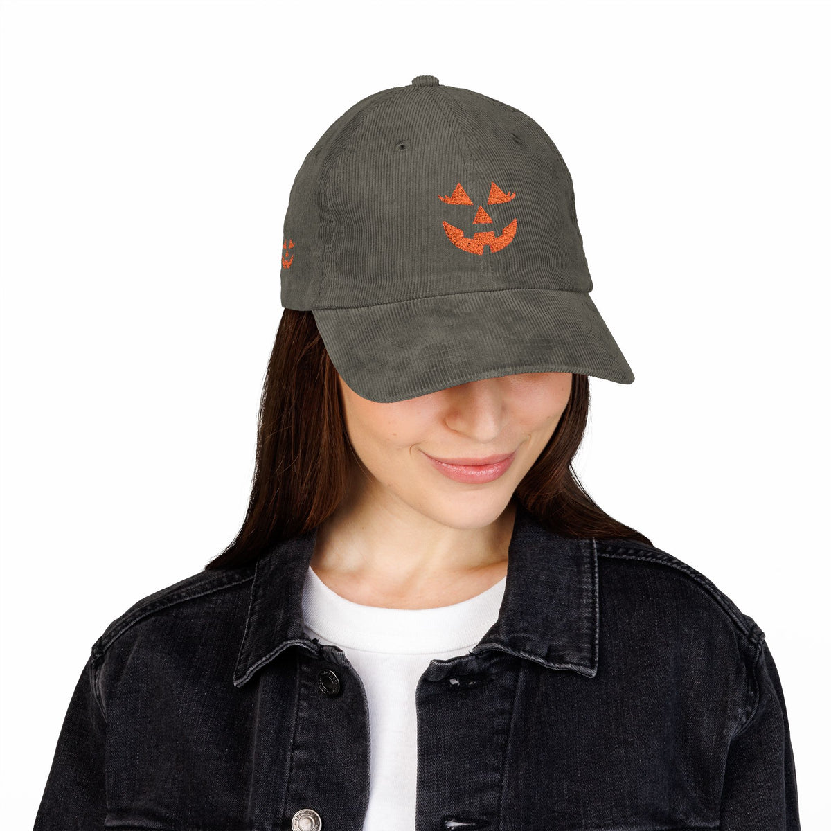 Pumpkin Embroidered Corduroy Hat Halloween Jack O Lantern Cap Fall Outfit Aesthetic Spooky Season Gift Vintage Casual Wear