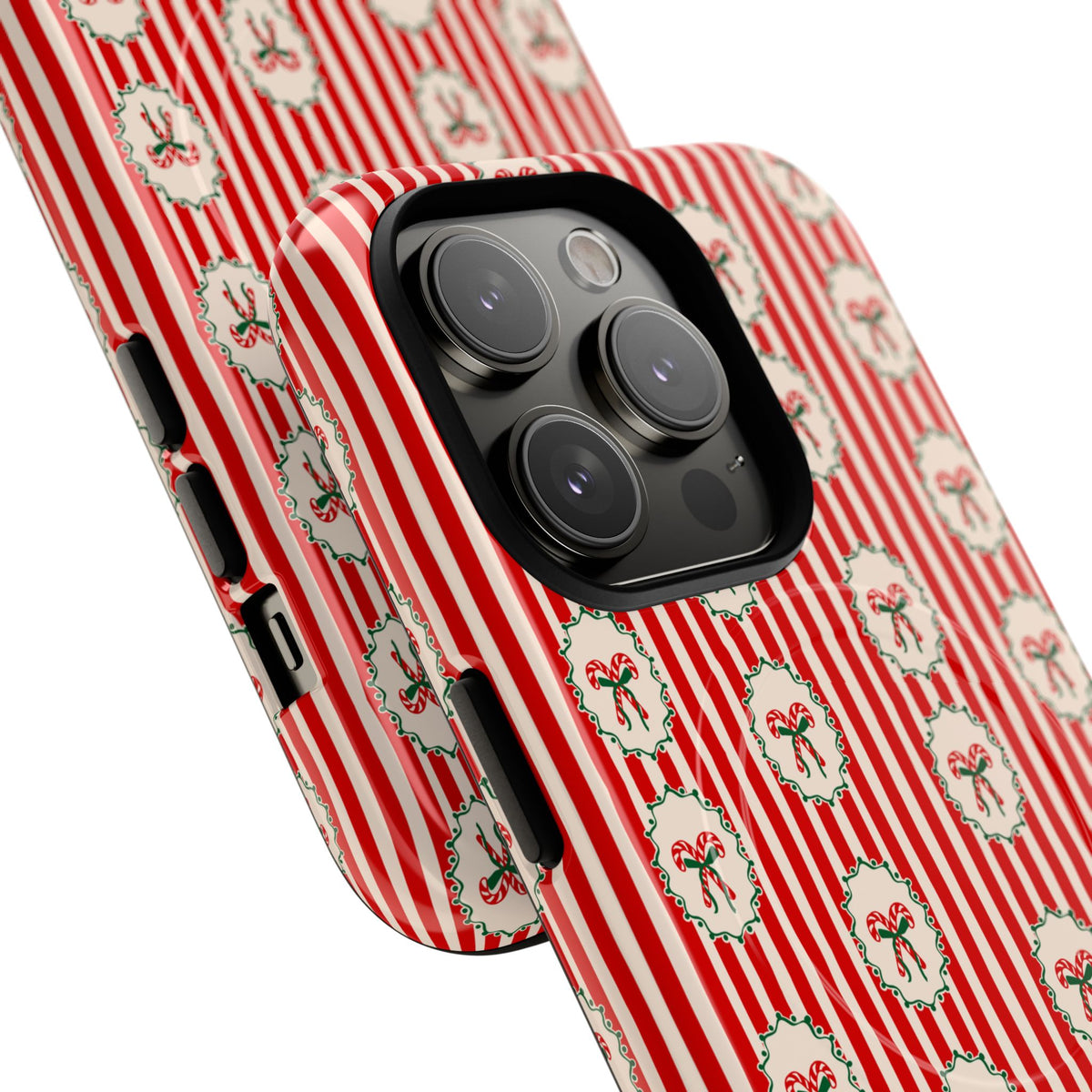 Christmas Candy Cane Phone Case For Sister Magnetic iPhone Cover Holiday Stripe Wreath Design Tough Protective Accessory For Niece Gift