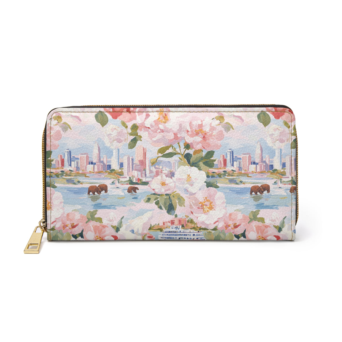 Trendy Summer Purse Floral Zip Wallet for Women Gift For Traveler Watercolor Purse Romantic Cityscape Organizer…