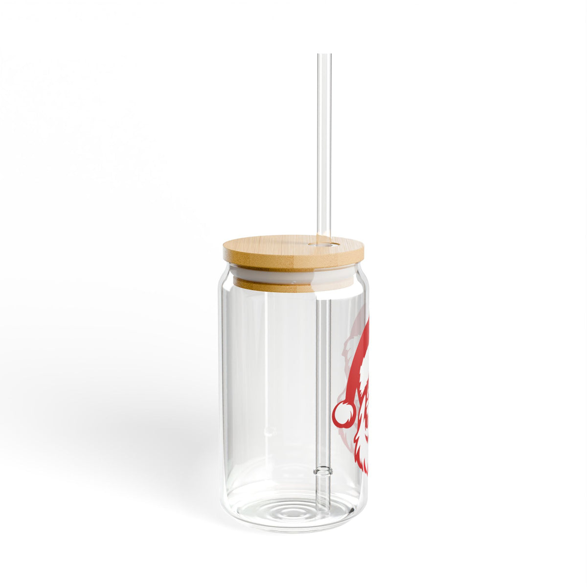 Santa Face Glass Cup Gift For Best Friend Christmas Iced Coffee Tumbler Present For Sister Bamboo Lid Drinkware Cute Winter Daily Style