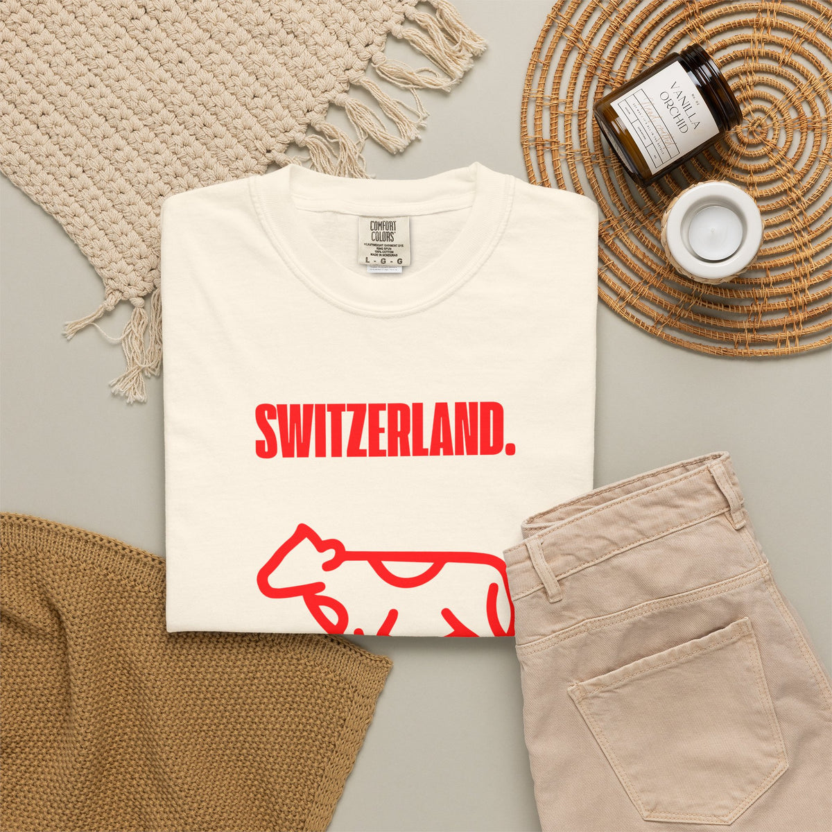 Switzerland Graphic T Shirt Gift For Traveler Swiss Travel Shirt Minimal Alpine Souvenir Tee Red Cow Outline Vacation Gift Summer Travel Top