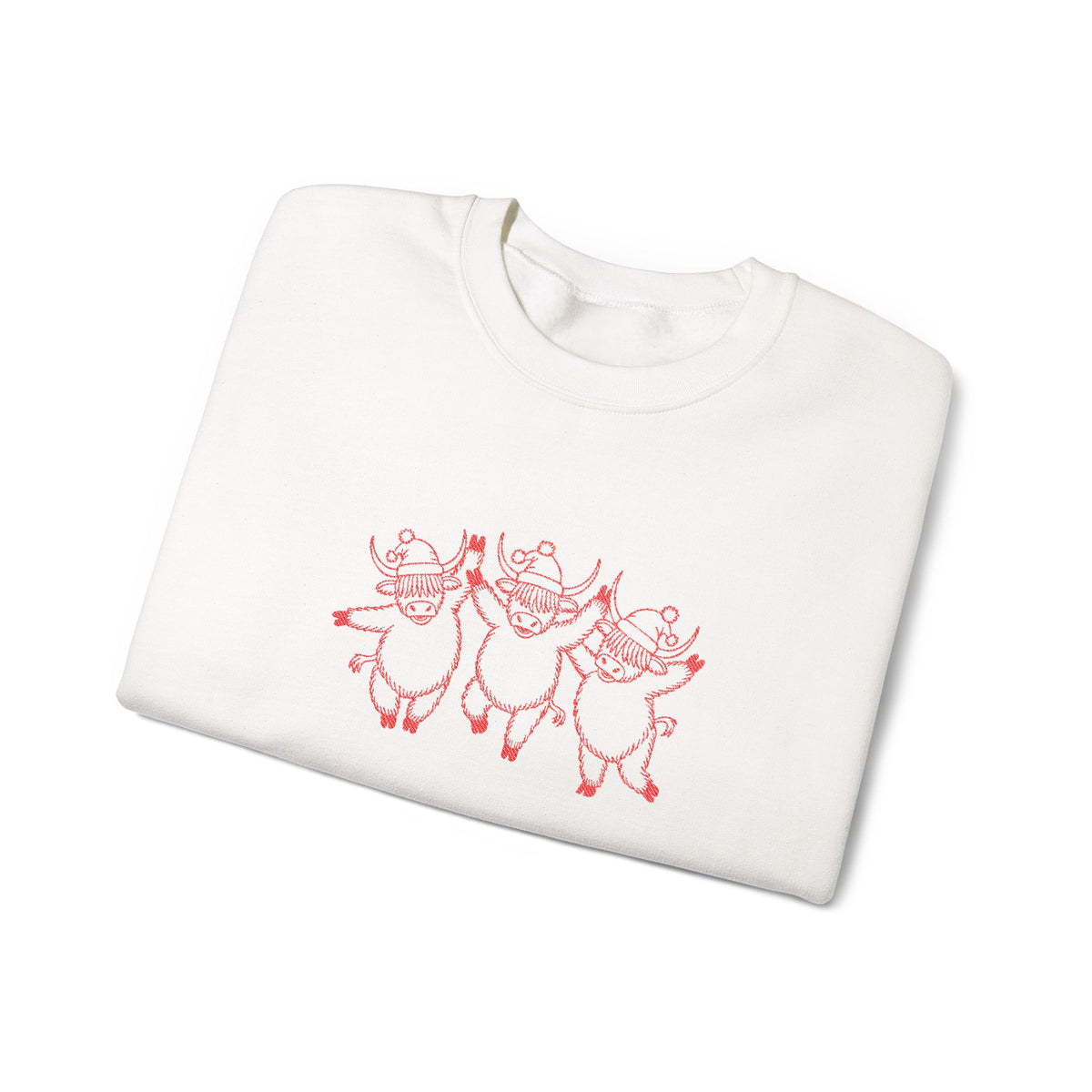 Dancing Highland Cow Christmas Sweatshirt Gift For Girlfriend Holiday Present For Mom Cute Festive Winter Pullover Top Seasonal Outfit Style