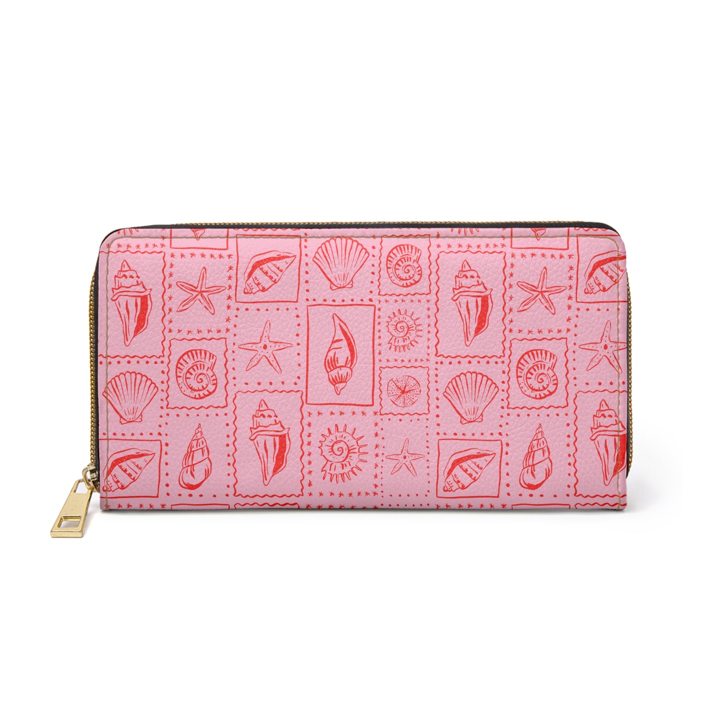 Pink Seashell Wallet Gift For Her Coastal Zip Around Clutch Beach Vacation Purse Ocean Inspired Card Holder Summer Travel Gift For Women