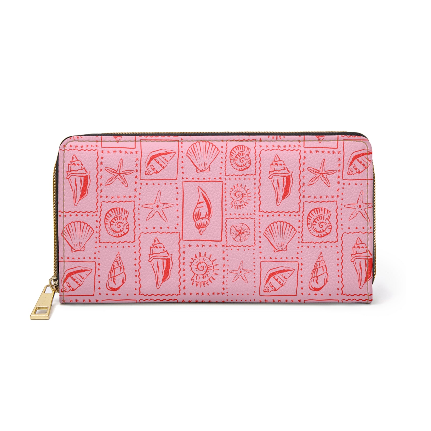 Pink Seashell Wallet Gift For Her Coastal Zip Around Clutch Beach Vacation Purse Ocean Inspired Card Holder Summer Travel Gift For Women