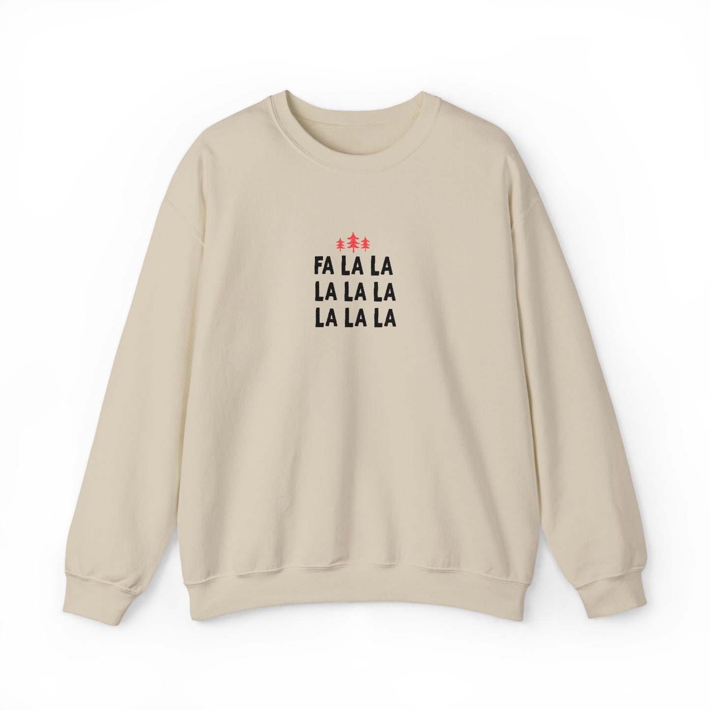 Embroidered Fa La La Sweatshirt Minimalist Holiday Pullover Cozy Neutral Crewneck Aesthetic Christmas Top Hygge Mom Apparel Subtle Festive