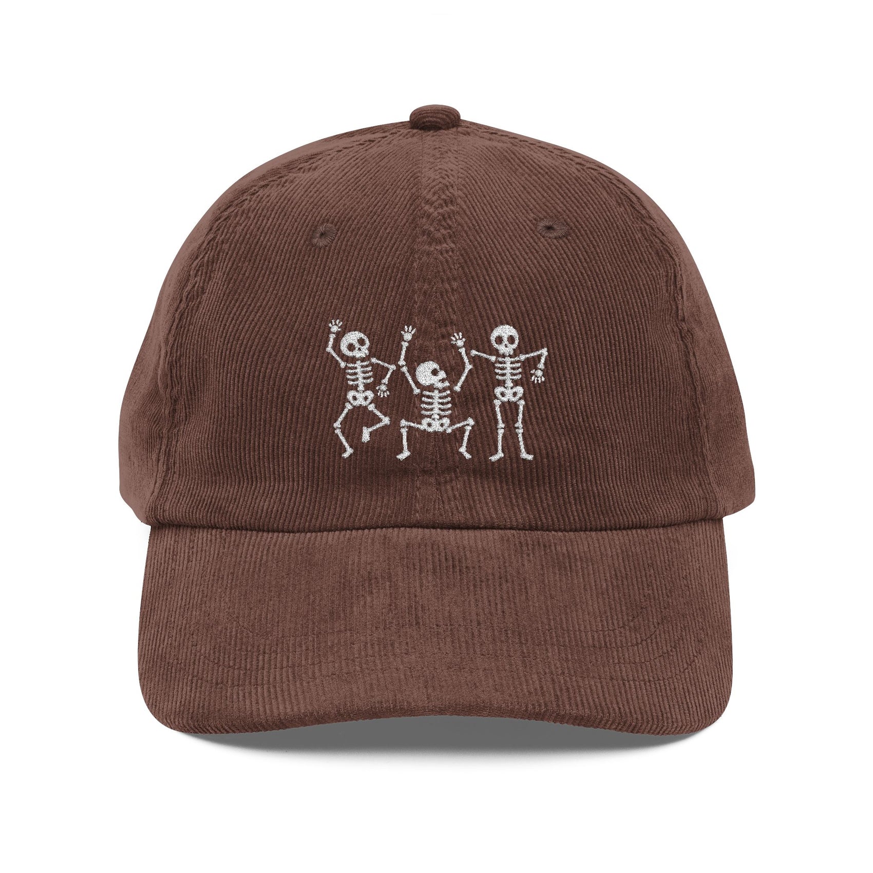 Dancing Skeleton Embroidered Corduroy Hat Halloween Cap Day Of The Dead Outfit Spooky Fall Fashion Gift Unisex Streetwear Hat