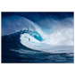 Unframed poster showing a surfer inside a giant curling blue wave with white spray