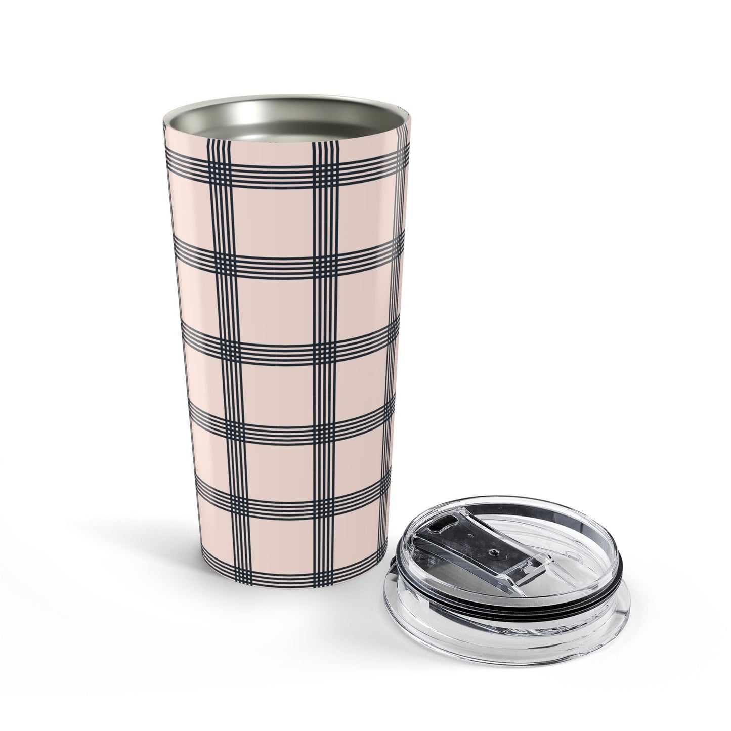 Gingham Tumbler For Business Woman Gift, Mug Beige Black Plaid Drinking Cup For The Minimalist, Portable Drinkware Minimalist Checkered