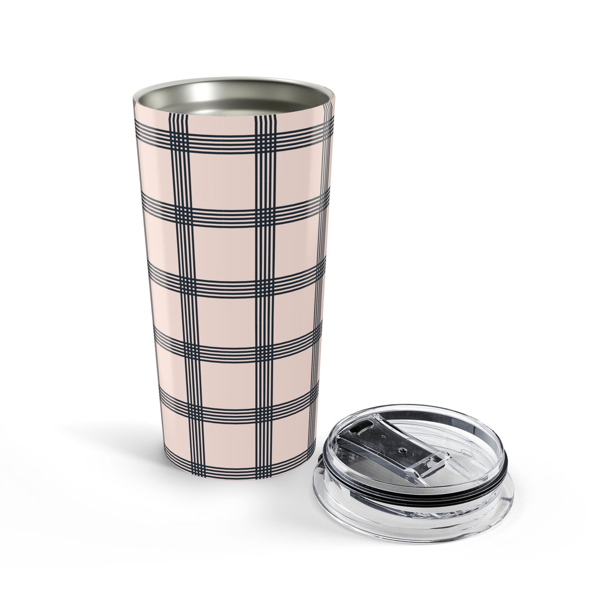 Gingham Tumbler For Business Woman Gift, Mug Beige Black Plaid Drinking Cup For The Minimalist, Portable Drinkware Minimalist Checkered