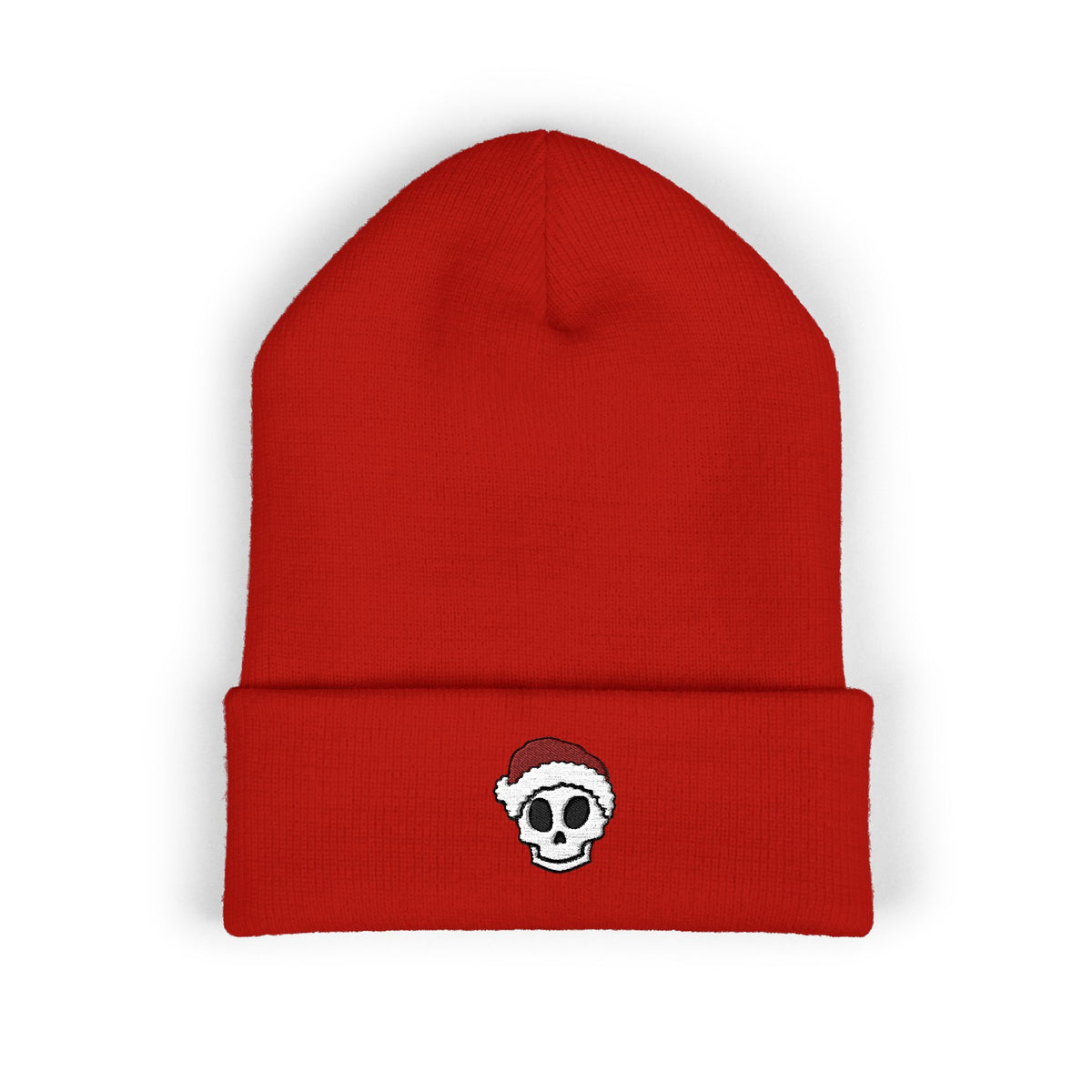 Embroidered Skull Santa Beanie Gift For Sister Christmas Cuffed Hat Present For Brother Gothic Winter Accessory Cozy Unisex Streetwear Style