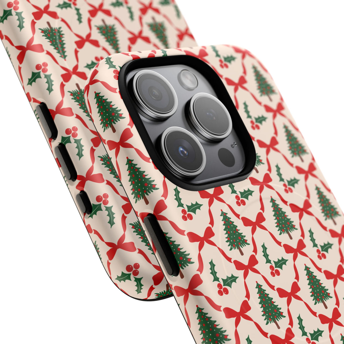 Christmas Tree Phone Case Gift For Sister Magnetic iPhone Cover Holiday Bow Pattern Tough Protective Accessory Winter Style Charm For Her