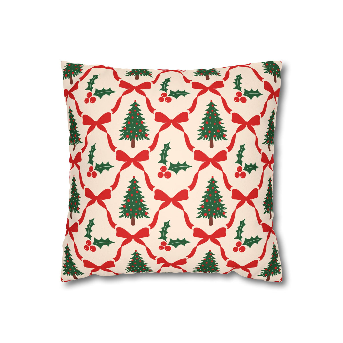 Christmas Tree Pillowcase Gift For Mom Holiday Cushion Cover Present For Sister Red Bow Faux Suede Winter Home Decor Cozy Sofa Accent Style