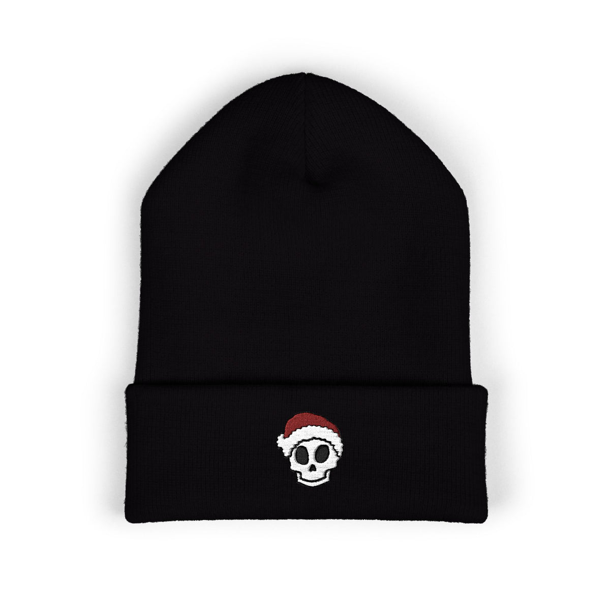 Embroidered Skull Santa Beanie Gift For Sister Christmas Cuffed Hat Present For Brother Gothic Winter Accessory Cozy Unisex Streetwear Style