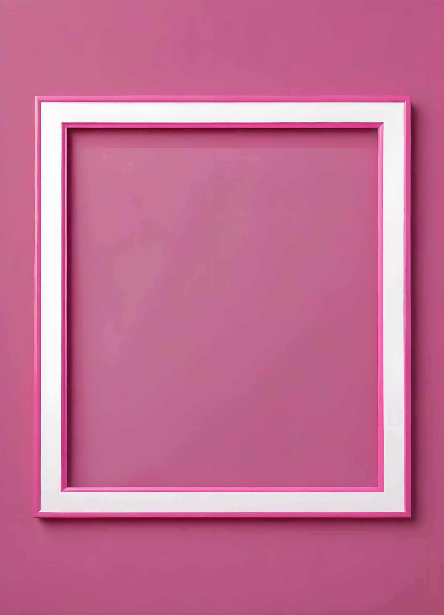 Bright pink empty frame stands against a white wall, inviting creativity and personal expression