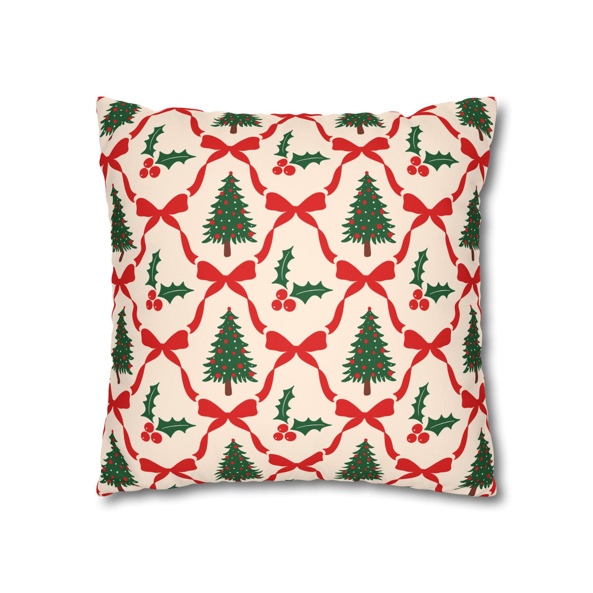 Christmas Tree Pillowcase Gift For Mom Holiday Cushion Cover Present For Sister Red Bow Faux Suede Winter Home Decor Cozy Sofa Accent Style