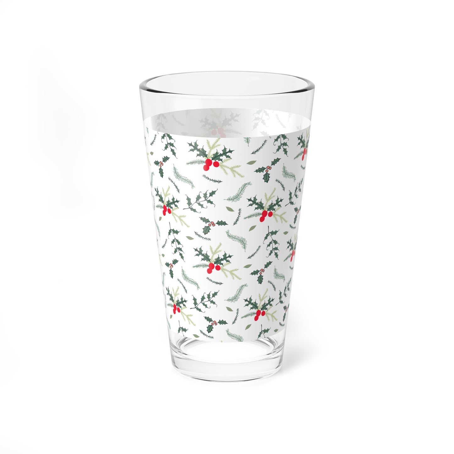Holly Botanical Mixing Glass Gift For Couple Christmas Barware Present For Friends Evergreen Berry Pint Cup Festive Winter Host Accessory