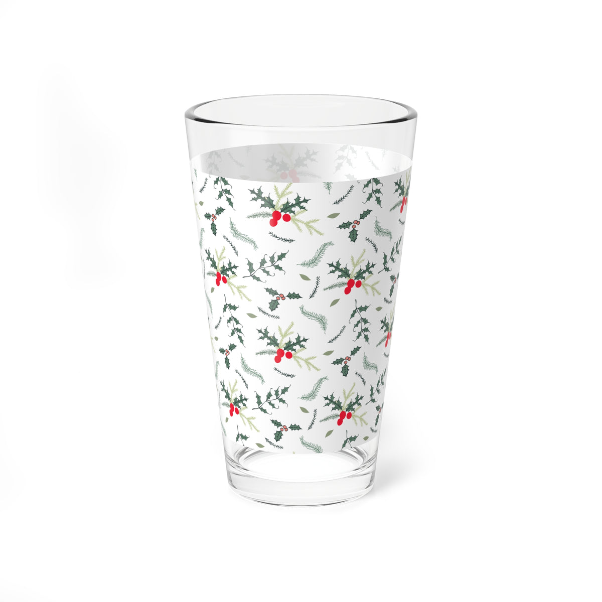 Holly Botanical Mixing Glass Gift For Couple Christmas Barware Present For Friends Evergreen Berry Pint Cup Festive Winter Host Accessory