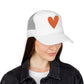 Orange Heart Trucker Hat Embroidered Foam Cap Mesh Snapback Summer Streetwear Gift For Best Friend Bold Minimal Fashion Accessory Look