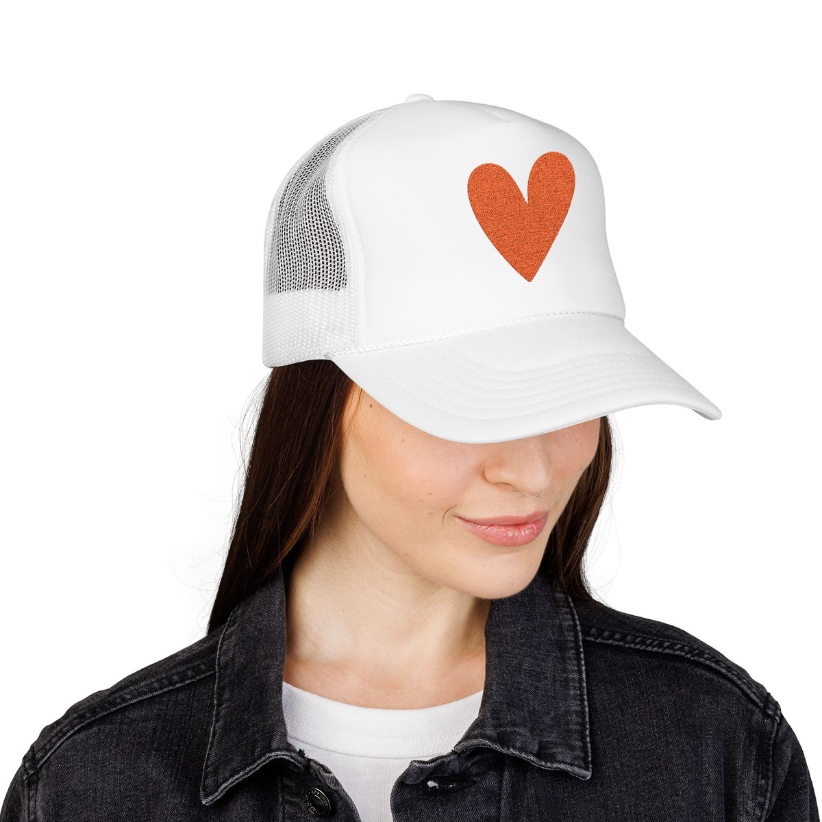 Orange Heart Trucker Hat Embroidered Foam Cap Mesh Snapback Summer Streetwear Gift For Best Friend Bold Minimal Fashion Accessory Look