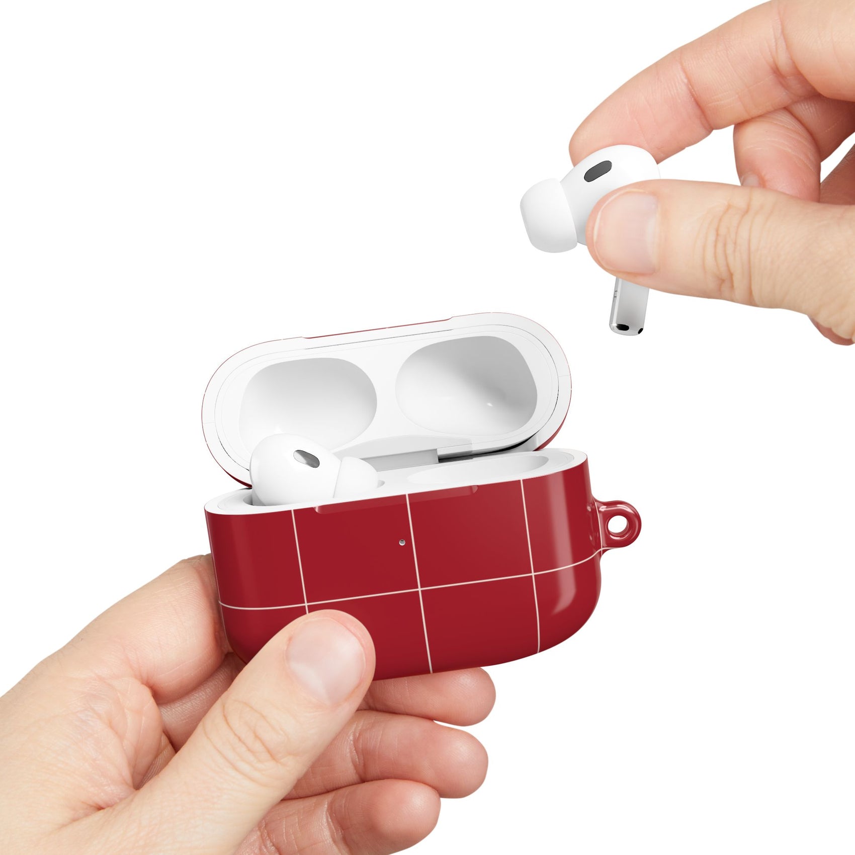 Red Grid AirPods Case Minimalist Earbuds Cover Retro AirPods Protector Plaid Modern Tech Accessory Vintage Retro Phone Accessories Checkered