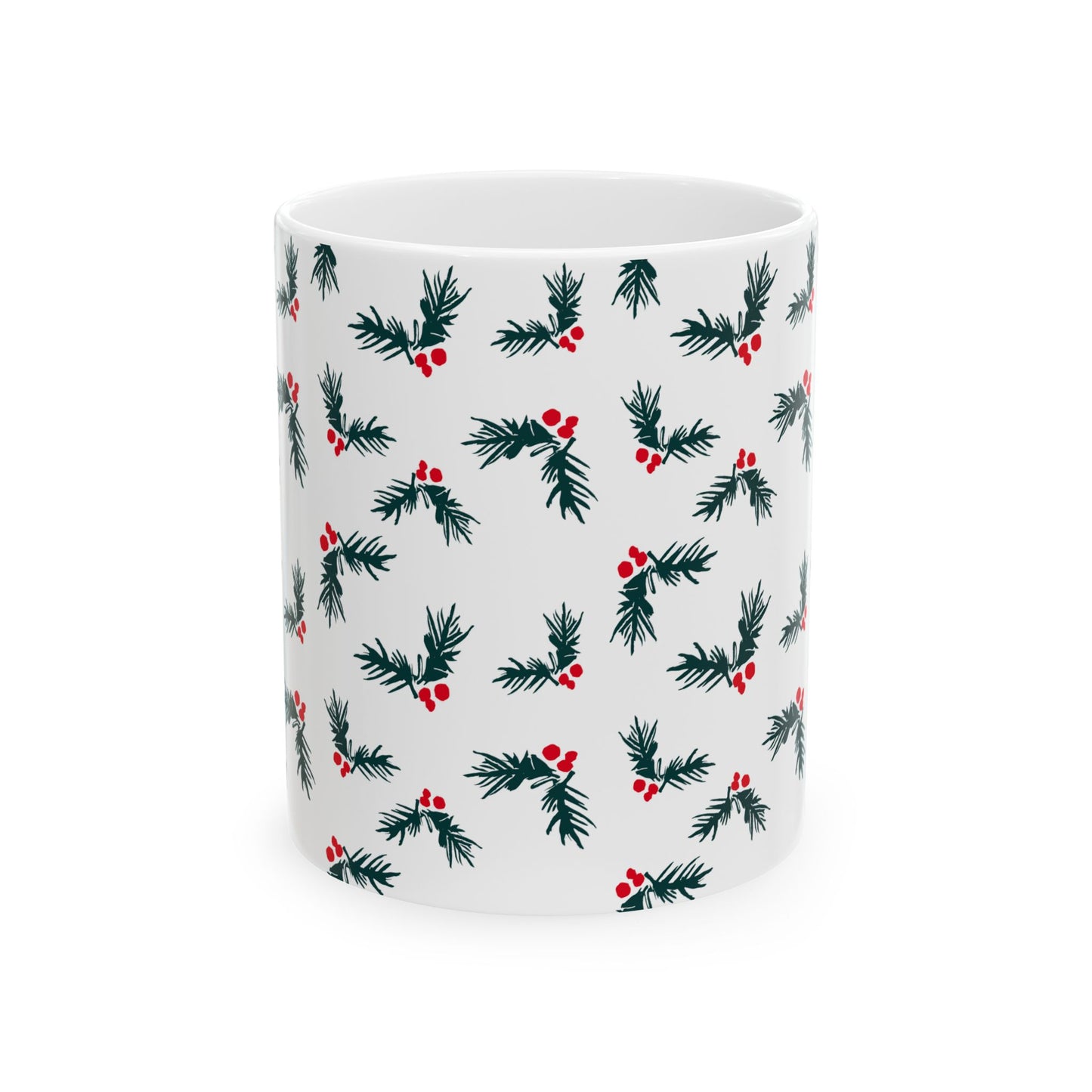Pattern Christmas Mug Gift For Mom Evergreen Coffee Cup Present For Sister Holly Berry Ceramic Drinkware