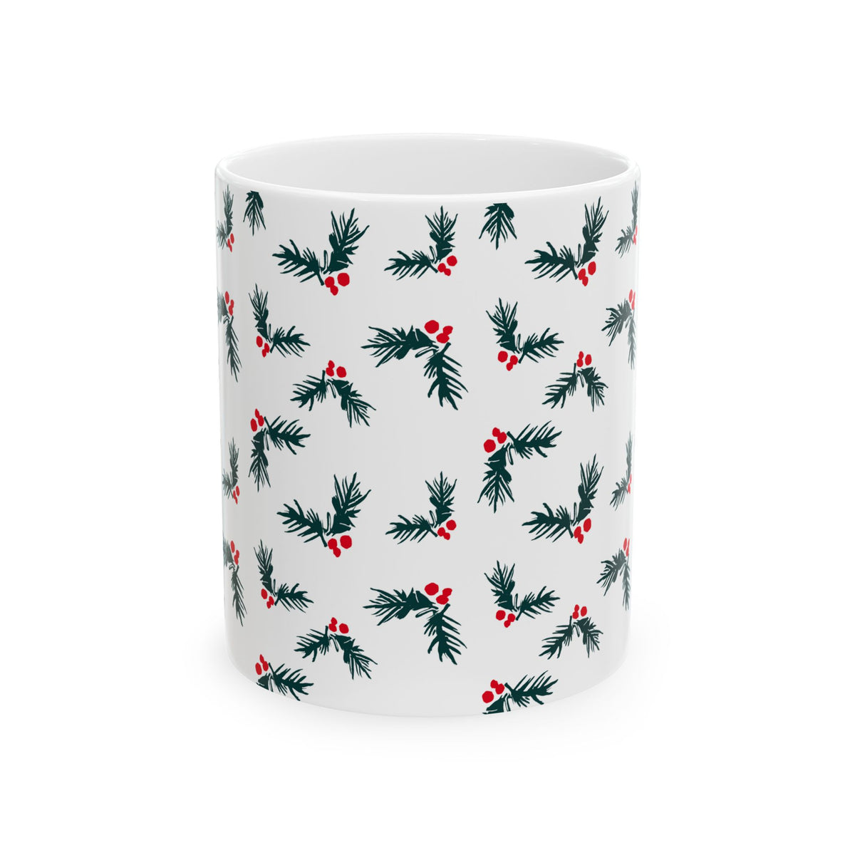 Pattern Christmas Mug Gift For Mom Evergreen Coffee Cup Present For Sister Holly Berry Ceramic Drinkware