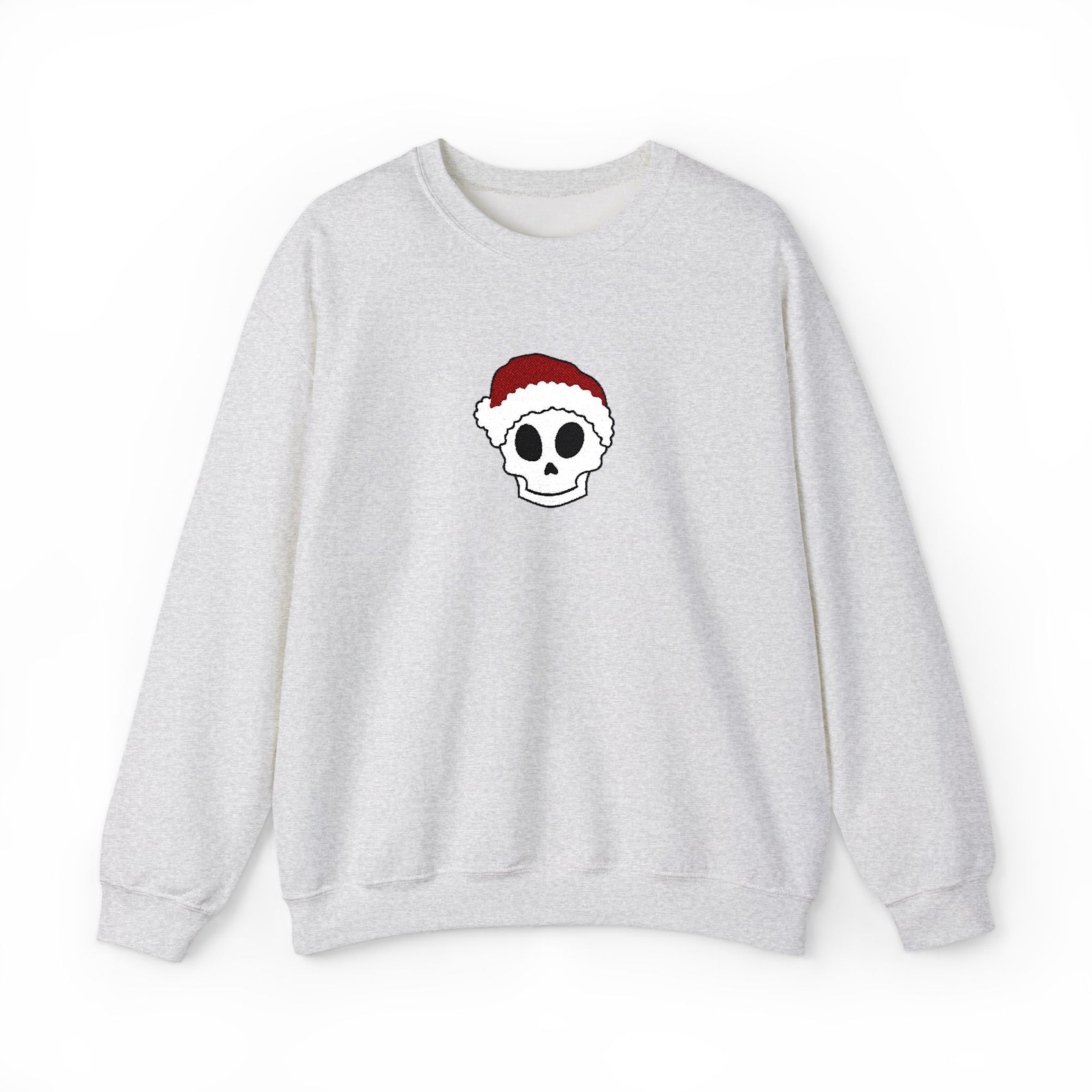 Embroidered Skull Christmas Sweatshirt For Her Goth Holiday Crewneck Gift For Best Friend Alt Winter Pullover For Him Spooky Santa Top Teen