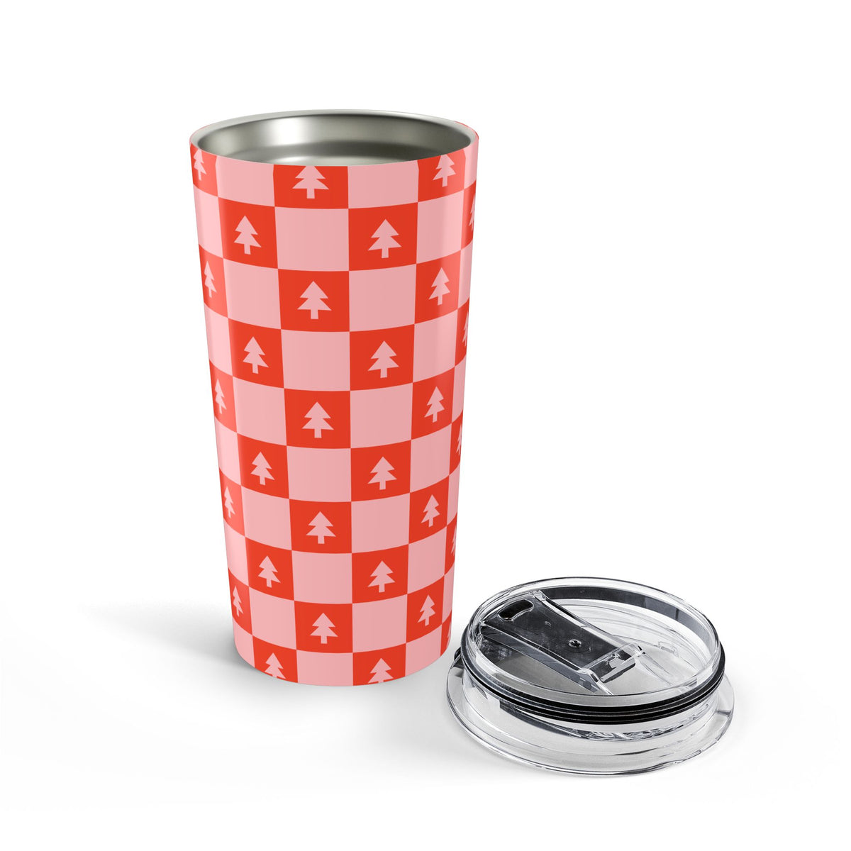 Christmas Tree Checker Tumbler Gift For Couple Holiday Travel Mug Present For Friends Insulated Drinkware Winter Coffee Cup Unisex Style