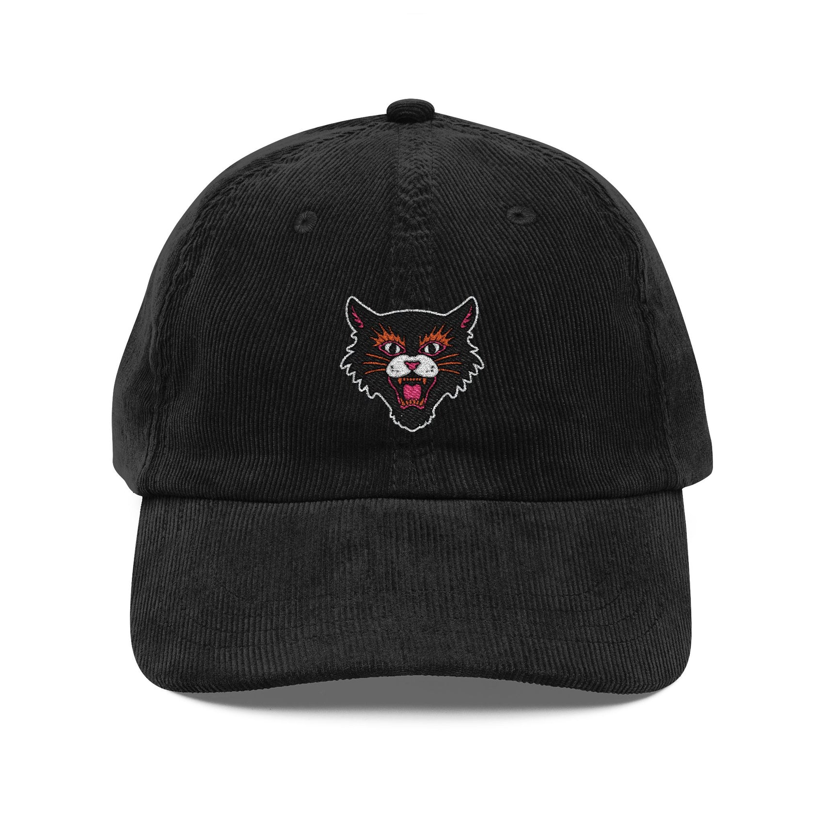 Vintage Corduroy Cat Hat For Alternative Fashion Brown Cap Embroidered Black Kitty Cap For Rock Music Lover Gothic Streetwear Fashion Cats