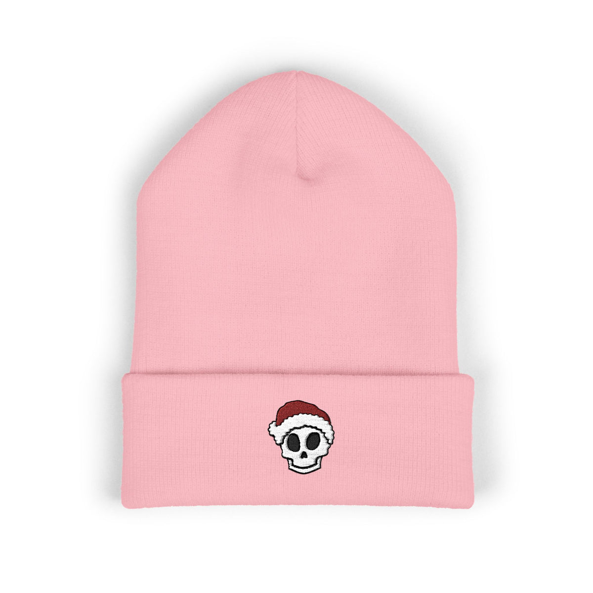 Embroidered Skull Santa Beanie Gift For Sister Christmas Cuffed Hat Present For Brother Gothic Winter Accessory Cozy Unisex Streetwear Style