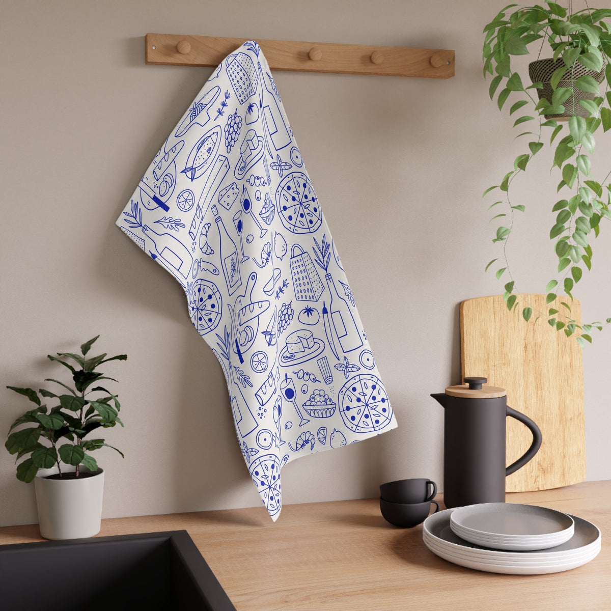 Italian Kitchen Towel For Foodie Gift For Chef Tea Towel Mediterranean Kitchen Decor Housewarming Gift Blue Cooking Linen Home Gift For Cook