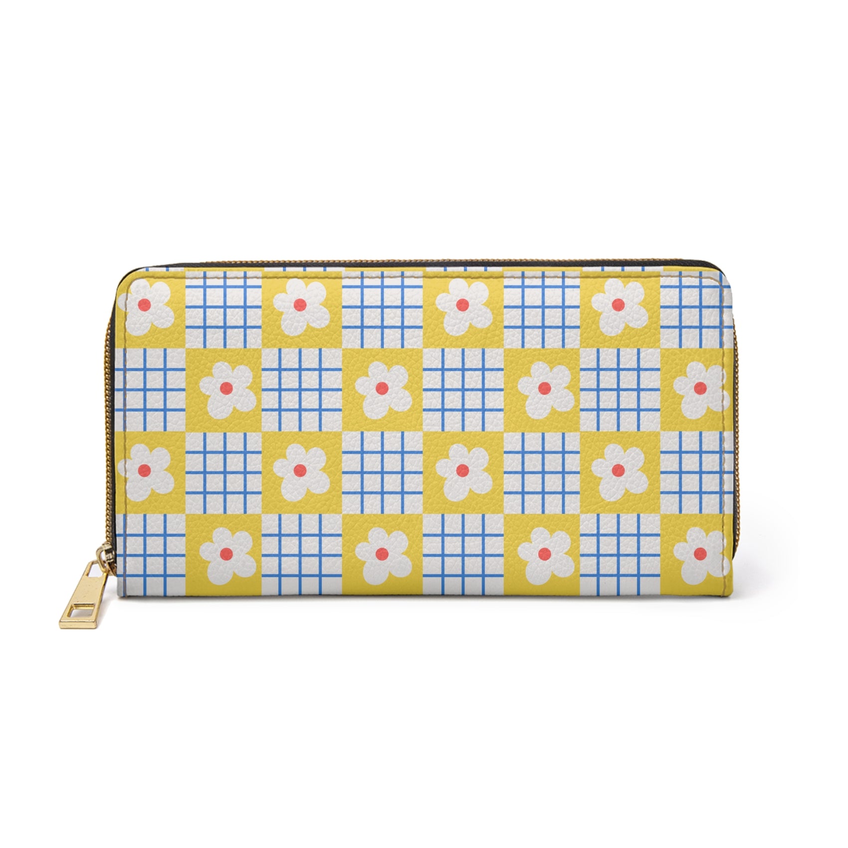 Floral Purse For Retro Fashion Daisy Wallet Gift For Wife Gingham Accessory For Friend Summer Clutch Travel Organizer Birthday Present Idea