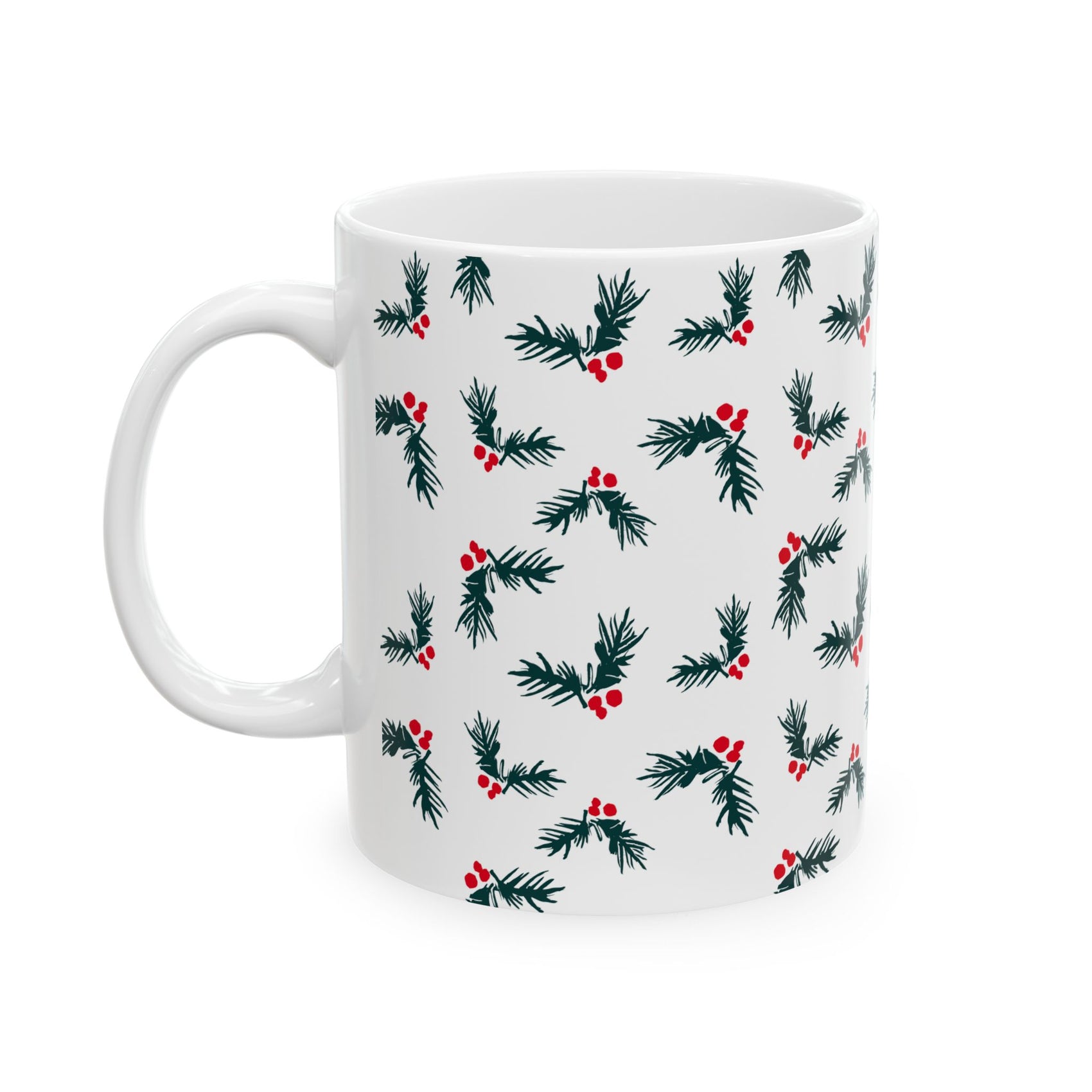 Pattern Christmas Mug Gift For Mom Evergreen Coffee Cup Present For Sister Holly Berry Ceramic Drinkware