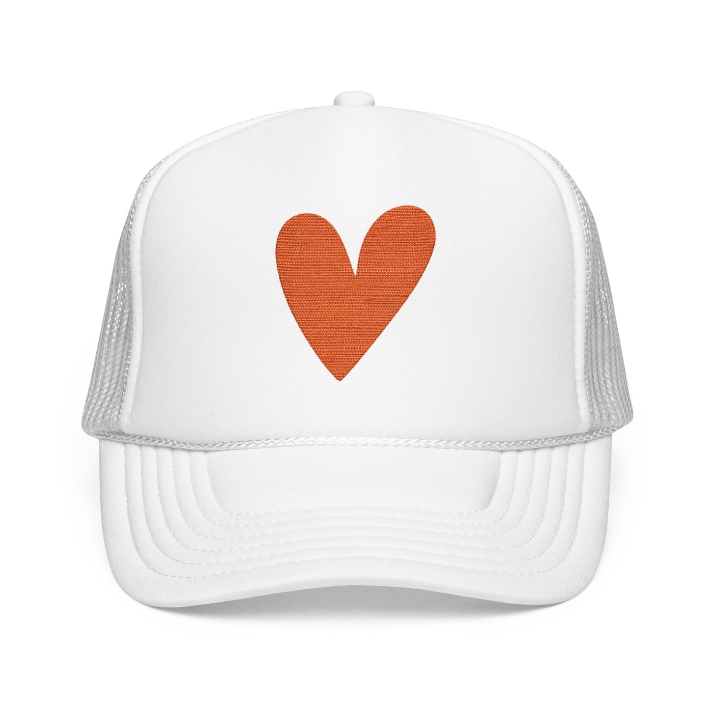 Orange Heart Trucker Hat Embroidered Foam Cap Mesh Snapback Summer Streetwear Gift For Best Friend Bold Minimal Fashion Accessory Look