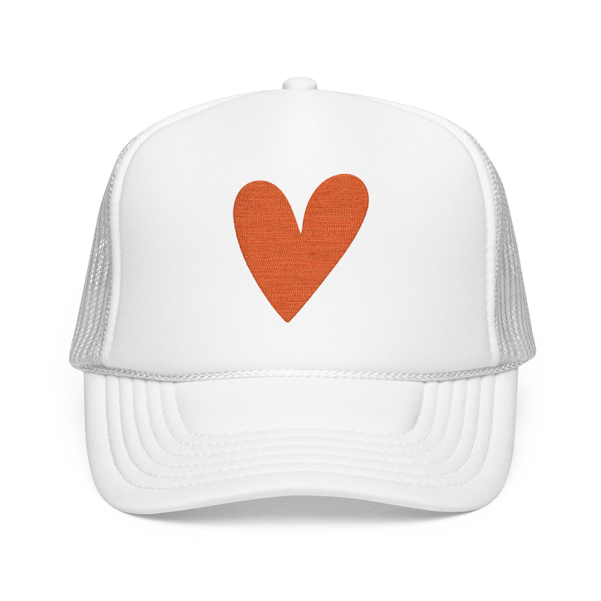 Orange Heart Trucker Hat Embroidered Foam Cap Mesh Snapback Summer Streetwear Gift For Best Friend Bold Minimal Fashion Accessory Look