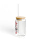 Family Christmas Glass Cup Gift For Mom Holiday Iced Coffee Tumbler Present For Grandma Bamboo Lid Sipper Festive Memory Drinkware Style