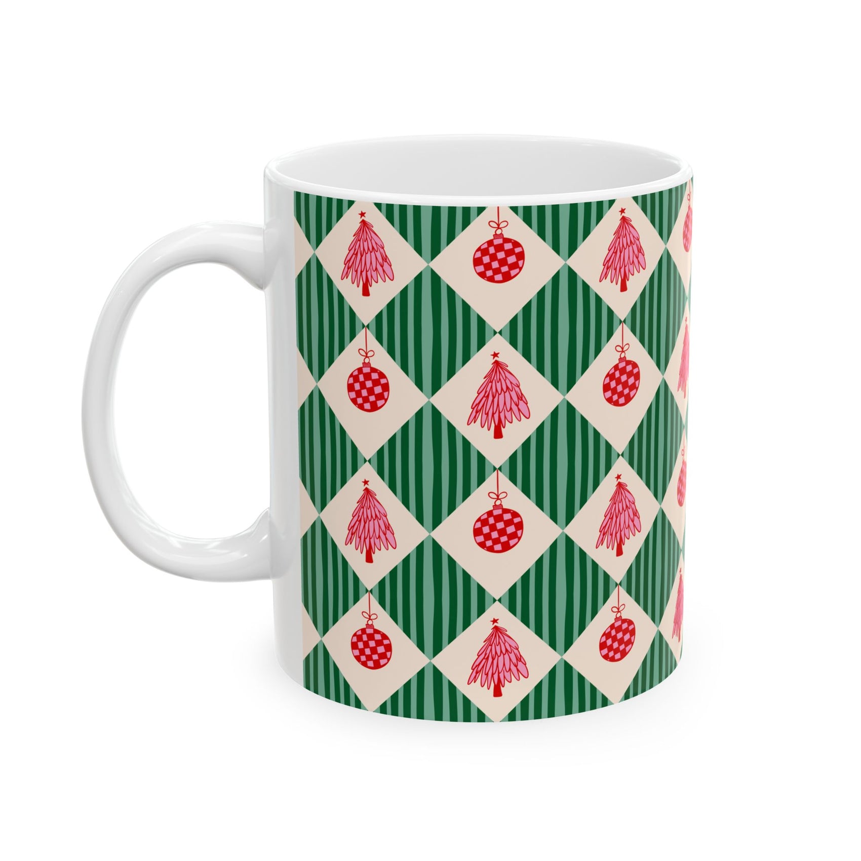 Pattern Christmas Mug Gift For Mom Vintage Harlequin Coffee Cup Present For Sister Retro Ceramic Holiday Drinkware
