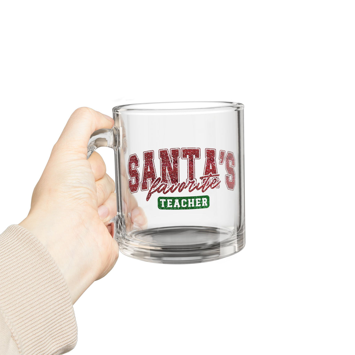 Christmas Teacher Glass Mug Gift For Educator Clear Coffee Cup Present For Friend Holiday Drinkware Classroom Keepsake Appreciation Day Item