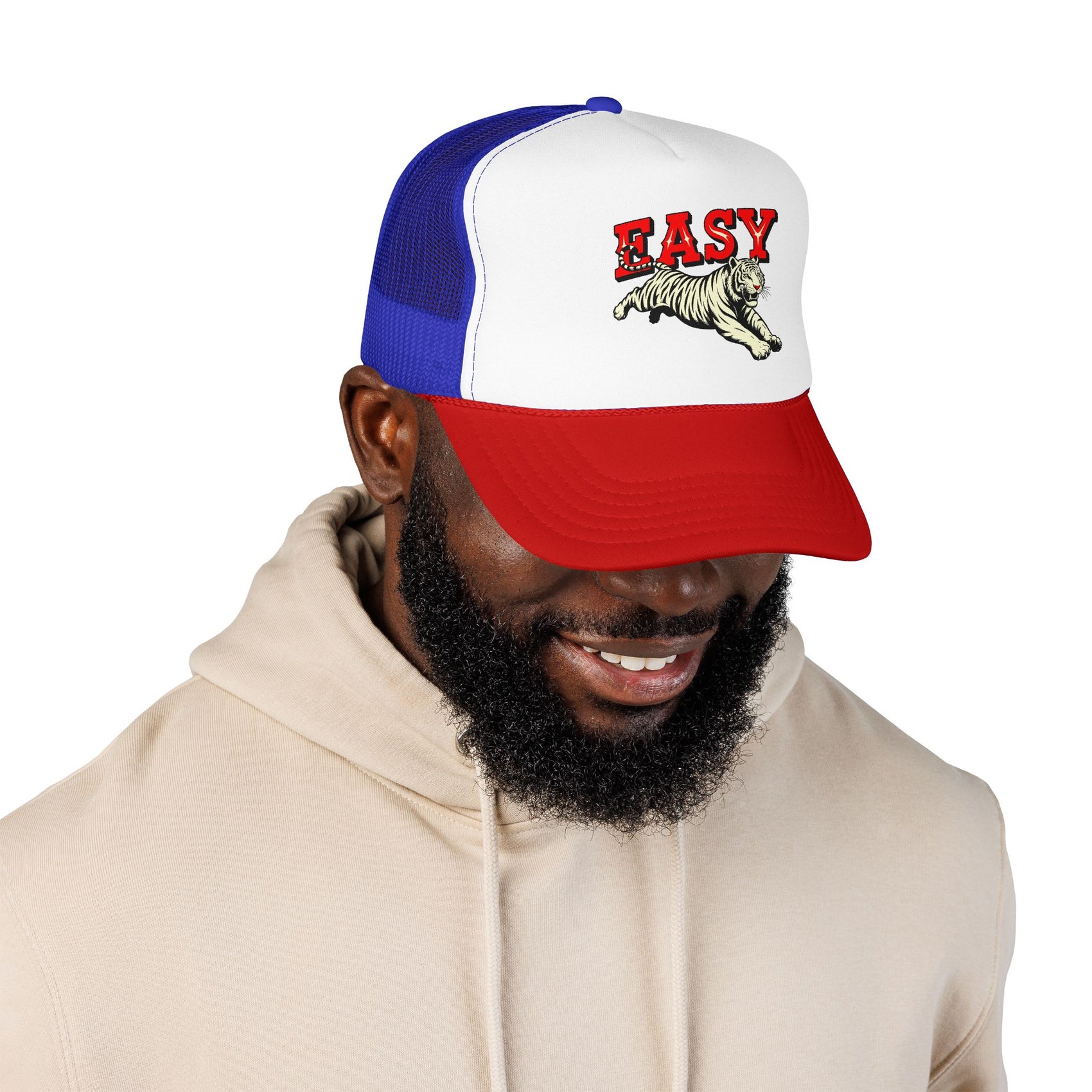 Easy Tiger Trucker Hat For Men White Animal Cap Gift For  Mom Tiger Lover Retro Sport Hat Casual Summer Outfit Cap for Sister