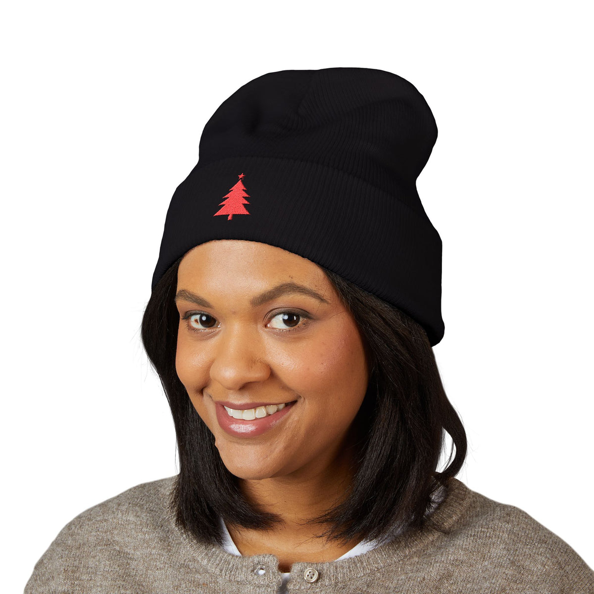 Embroidered Christmas Tree Beanie Minimalist Winter Hat Embroidered Holiday Knit Cap Cozy Cold Weather Gift Unisex Festive Headwear Xmas