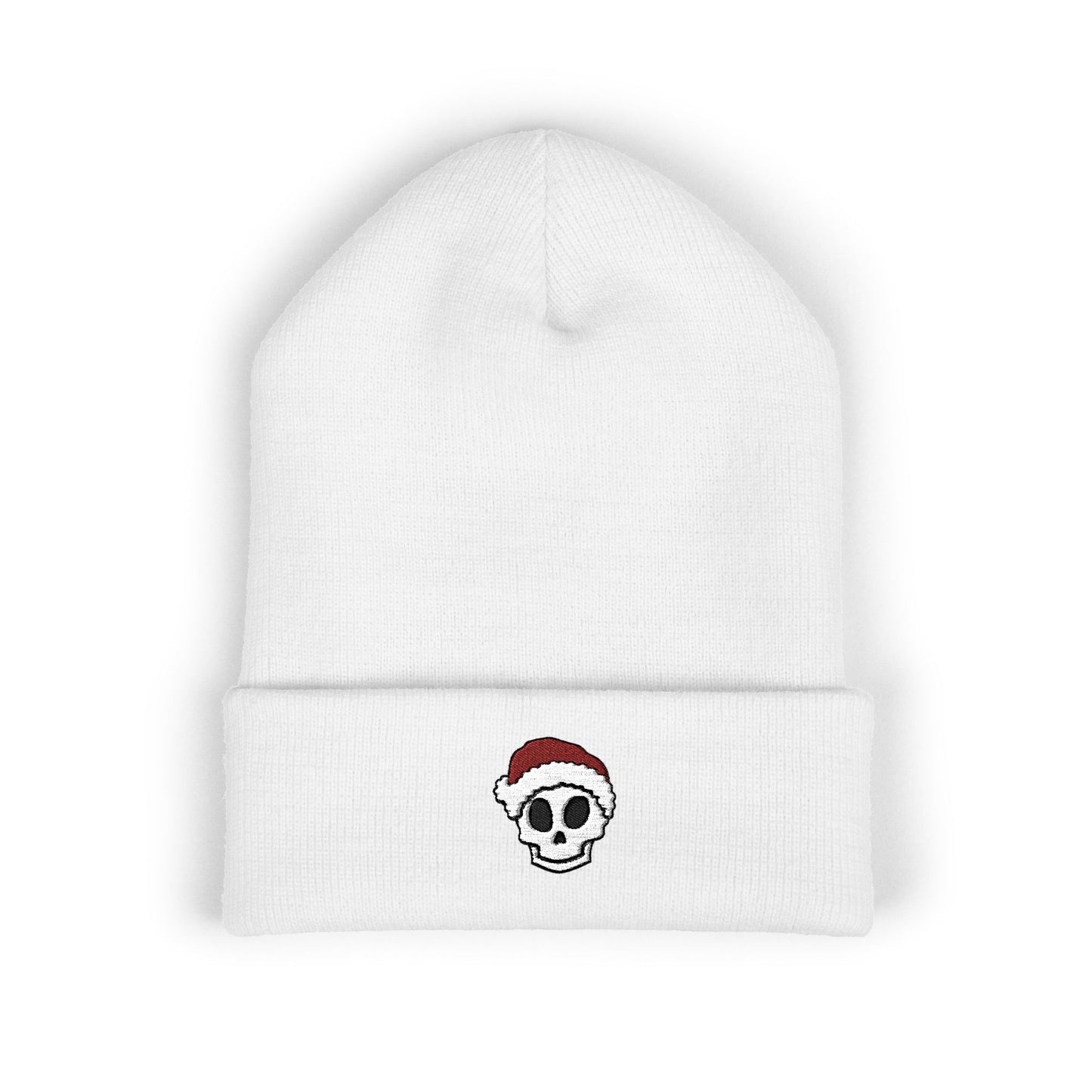 Embroidered Skull Santa Beanie Gift For Sister Christmas Cuffed Hat Present For Brother Gothic Winter Accessory Cozy Unisex Streetwear Style