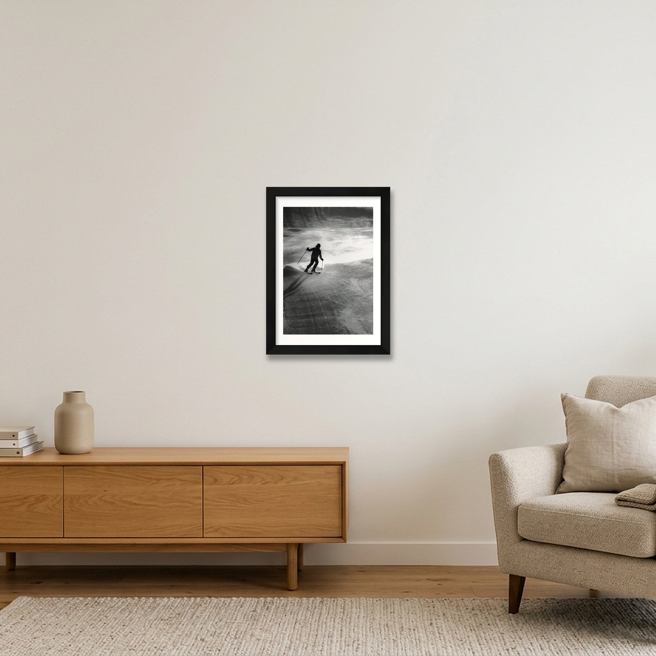 Skiing fine art photograph Champex Lac Switzerland Black, print #454 by Kzara Visual
